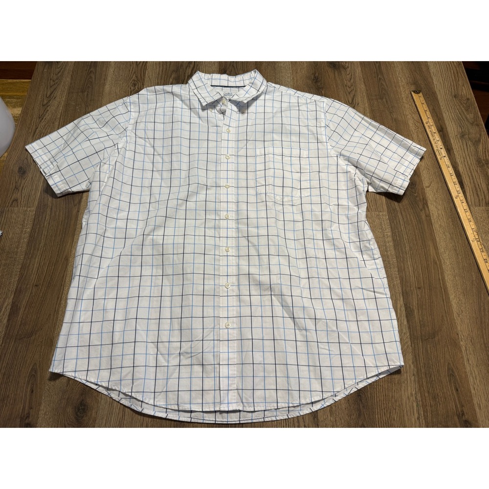 Croft & Barrow Pants Mens XXL White Plaid Button Down Short Sleeve Easy Care